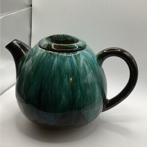 Blue Mountain Green Drip Glaze Effect MCM Ceramic Teapot 5.5” high